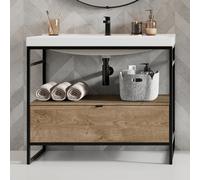 evineo ineo3 Vasque avec meuble sous-vasque et console métallique l : 101 cm, BE0411WH+BE0730BM+BE0790OP,