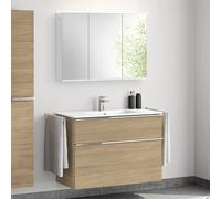 evineo ineo4 Meuble bas, l : 101 cm, 2 tiroirs, avec poignée, vasque blanche, avec armoire de toilette,, BE0243WH+BE0202OA+BEA003MI+BL001197,