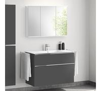 evineo ineo4 Meuble bas, l : 101 cm, 2 tiroirs, avec poignée, vasque blanche, avec armoire de toilette,, BE0243WH+BE0202AN+BEA003MI+BL001197,