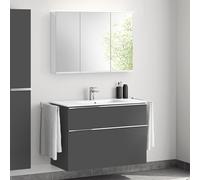 evineo ineo4 Meuble bas l: 101 cm, 2 tiroirs, avec poignée, vasque blanche, avec armoire de toilette,, BE0836WH+BE0202AN+BEA003MI+BL001197,
