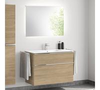 evineo ineo4 Meuble bas, l : 101 cm, 2 tiroirs, avec poignée, vasque blanche, avec miroir,, BE0243WH+BE0202OA+BEA011MI+BL001197,