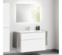 evineo ineo4 Meuble bas, l : 101 cm, 2 tiroirs, avec poignée, vasque blanche, avec miroir,, BE0243WH+BE0202WM+BEA011MI+BL001197,