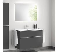 evineo ineo4 Meuble bas l: 101 cm, 2 tiroirs, avec poignée, vasque blanche, avec miroir,, BE0836WH+BE0202AN+BEA011MI+BL001197,
