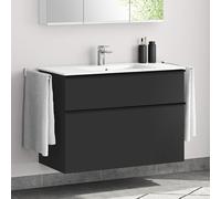 evineo ineo4 Meuble bas l: 101 cm, 2 tiroirs, avec poignée, vasque blanche,, BE0836WH+BE0202BM+BL001197,
