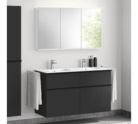 evineo ineo4 Meuble bas, l : 121 cm, 4 tiroirs, avec poignée, double vasque blanche, avec armoire de toilette, BE0244WH+BE0203BM+BEA004MI+BL001197,