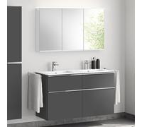 evineo ineo4 Meuble bas, l : 121 cm, 4 tiroirs, avec poignée, double vasque blanche, avec armoire de toilette, BE0244WH+BE0203AN+BEA004MI+BL001197,