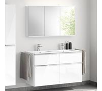 evineo ineo4 Meuble bas, l : 121 cm, 4 tiroirs, avec poignée, double vasque blanche, avec armoire de toilette, BE0244WH+BE0203WH+BEA004MI+BL001197,