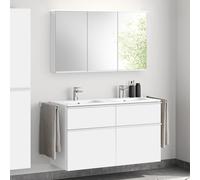 evineo ineo4 Meuble bas, l : 121 cm, 4 tiroirs, avec poignée, double vasque blanche, avec armoire de toilette, BE0244WH+BE0203WM+BEA004MI+BL001197,