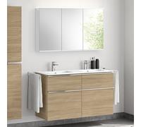 evineo ineo4 Meuble bas, l : 121 cm, 4 tiroirs, avec poignée, double vasque blanche, avec armoire de toilette, BE0244WH+BE0203OA+BEA004MI+BL001197,
