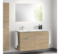 evineo ineo4 Meuble bas, l : 121 cm, 4 tiroirs, avec poignée, double vasque blanche, avec miroir,, BE0244WH+BE0203OA+BEA012MI+BL001197,
