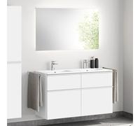 evineo ineo4 Meuble bas, l : 121 cm, 4 tiroirs, avec poignée, double vasque blanche, avec miroir,, BE0244WH+BE0203WM+BEA012MI+BL001197,