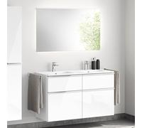 evineo ineo4 Meuble bas, l : 121 cm, 4 tiroirs, avec poignée, double vasque blanche, avec miroir,, BE0244WH+BE0203WH+BEA012MI+BL001197,