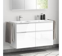 evineo ineo4 Meuble bas, l : 121 cm, 4 tiroirs, avec poignée, plan vasque double blanc,, BE0244WH+BE0203WH+BL001197,