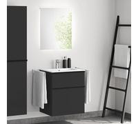 evineo ineo4 Meuble bas, l : 61 cm, 2 tiroirs, avec poignée, vasque blanche, avec miroir,, BE0241WH+BE0200BM+BEA009MI+BL001197,