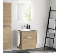 evineo ineo4 Meuble bas, l : 61 cm, 2 tiroirs, avec poignée, vasque blanche, avec miroir,, BE0241WH+BE0200OA+BEA009MI+BL001197,