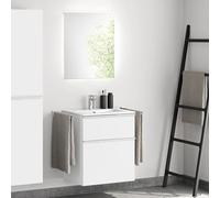 evineo ineo4 Meuble bas, l : 61 cm, 2 tiroirs, avec poignée, vasque blanche, avec miroir,, BE0241WH+BE0200WM+BEA009MI+BL001197,
