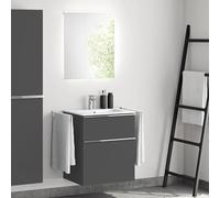 evineo ineo4 Meuble bas l: 61 cm, 2 tiroirs, avec poignée, vasque blanche, avec miroir,, BE0834WH+BE0200AN+BEA009MI+BL001197,