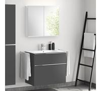 evineo ineo4 Meuble bas l: 81 cm, 2 tiroirs, avec poignée, vasque blanche, avec armoire de toilette,, BE0835WH+BE0201AN+BEA002MI+BL001197,