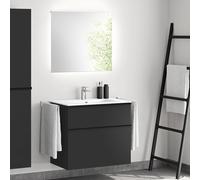 evineo ineo4 Meuble bas, l : 81 cm, 2 tiroirs, avec poignée, vasque blanche, avec miroir,, BE0242WH+BE0201BM+BEA010MI+BL001197,