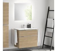 evineo ineo4 Meuble bas, l : 81 cm, 2 tiroirs, avec poignée, vasque blanche, avec miroir,, BE0242WH+BE0201OA+BEA010MI+BL001197,