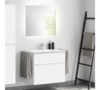 evineo ineo4 Meuble bas, l : 81 cm, 2 tiroirs, avec poignée, vasque blanche, avec miroir,, BE0242WH+BE0201WM+BEA010MI+BL001197,