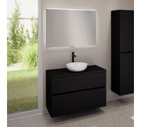 evineo ineo5 evo Meuble bas l: 100 cm, 2 tiroirs, vasque ineo3 Ø 37 cm blanche, avec miroir éclairé ineo,, BE0931WH+BE0958BM+BE0964BM+BEA011MI,