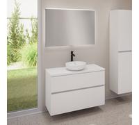 evineo ineo5 evo Meuble bas l: 100 cm, 2 tiroirs, vasque ineo3 Ø 37 cm blanche mate, avec miroir éclairé ineo,, BE0931WM+BE0958WM+BE0964WM+BEA011MI,
