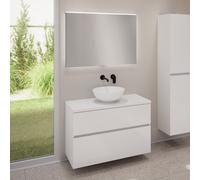 evineo ineo5 evo Meuble bas l: 100 cm, 2 tiroirs, vasque ineo3 Ø 41,5 cm blanche mate, avec miroir éclairé ineo,, BE0930WM+BE0958WH+BE0964WH+BEA011MI,