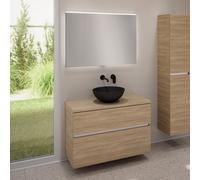 evineo ineo5 evo Meuble bas l: 100 cm, 2 tiroirs, vasque ineo3 Ø 41,5 cm noire mate, avec miroir éclairé ineo,, BE0930BM+BE0958OA+BE0964OA+BEA011MI,