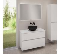 evineo ineo5 evo Meuble bas l: 100 cm, 2 tiroirs, vasque ineo3 Ø 41,5 cm noire mate, avec miroir éclairé ineo,, BE0930BM+BE0958WH+BE0964WH+BEA011MI,