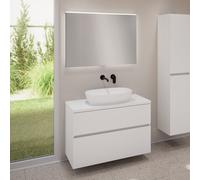evineo ineo5 evo Meuble bas l: 100 cm, 2 tiroirs, vasque ineo3 l: 60 cm, blanc mat, avec miroir éclairé ineo,, BE0929WM+BE0958WM+BE0964WM+BEA011MI,
