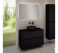 evineo ineo5 evo Meuble bas l: 100 cm, 2 tiroirs, vasque ineo6 Ø 41,5 cm noire mate, avec miroir éclairé ineo,, BE0936BM+BE0958BM+BE0964BM+BEA011MI,