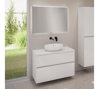 evineo ineo5 evo Meuble bas l: 100 cm, 2 tiroirs, vasque ineo6 l: 52 cm, blanc, avec miroir éclairé ineo,, BE0932WH+BE0958WH+BE0964WH+BEA011MI,