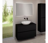 evineo ineo5 evo Meuble bas l: 100 cm, 2 tiroirs, vasque ineo6 l: 52 cm, blanc, avec miroir éclairé ineo,, BE0932WH+BE0958BM+BE0964BM+BEA011MI,