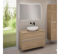 evineo ineo5 evo Meuble bas l: 100 cm, 2 tiroirs, vasque ineo6 l: 52 cm, blanc, avec miroir éclairé ineo,, BE0932WH+BE0958OA+BE0964OA+BEA011MI,
