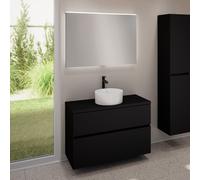 evineo ineo5 evo Meuble bas l: 100 cm, 2 tiroirs, vasque ineo7 Ø 36 cm blanche, avec miroir éclairé ineo,, BE0942WH+BE0958BM+BE0964BM+BEA011MI,