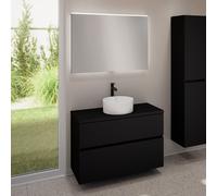 evineo ineo5 evo Meuble bas l: 100 cm, 2 tiroirs, vasque ineo7 Ø 36 cm blanche mate, avec miroir éclairé ineo,, BE0942WM+BE0958BM+BE0964BM+BEA011MI,