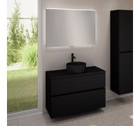evineo ineo5 evo Meuble bas l: 100 cm, 2 tiroirs, vasque ineo7 Ø 36 cm noire mate, avec miroir éclairé ineo,, BE0942BM+BE0958BM+BE0964BM+BEA011MI,