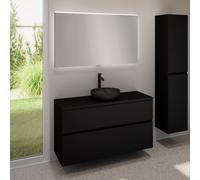 evineo ineo5 evo Meuble bas l: 120 cm, 2 tiroirs, vasque ineo3 Ø 38 cm noire mate, avec miroir éclairé ineo,, BE0931BM+BE0959BM+BE0965BM+BEA012MI,