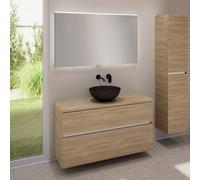 evineo ineo5 evo Meuble bas l: 120 cm, 2 tiroirs, vasque ineo3 Ø 41,5 cm noire mate, avec miroir éclairé ineo,, BE0930BM+BE0959OA+BE0965OA+BEA012MI,