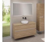 evineo ineo5 evo Meuble bas l: 120 cm, 2 tiroirs, vasque ineo6 Ø 39 cm blanche, avec miroir éclairé ineo,, BE0935WH+BE0959OA+BE0965OA+BEA012MI,