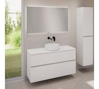 evineo ineo5 evo Meuble bas l: 120 cm, 2 tiroirs, vasque ineo6 Ø 39 cm blanche mate, avec miroir éclairé ineo,, BE0935WM+BE0959WM+BE0965WM+BEA012MI,