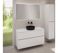 evineo ineo5 evo Meuble bas l: 120 cm, 2 tiroirs, vasque ineo6 Ø 39 cm noire mate, avec miroir éclairé ineo,, BE0935BM+BE0959WH+BE0965WH+BEA012MI,