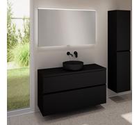 evineo ineo5 evo Meuble bas l: 120 cm, 2 tiroirs, vasque ineo6 Ø 39 cm noire mate, avec miroir éclairé ineo,, BE0935BM+BE0959BM+BE0965BM+BEA012MI,
