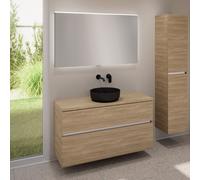 evineo ineo5 evo Meuble bas l: 120 cm, 2 tiroirs, vasque ineo6 Ø 39 cm noire mate, avec miroir éclairé ineo,, BE0935BM+BE0959OA+BE0965OA+BEA012MI,