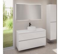 evineo ineo5 evo Meuble bas l: 120 cm, 2 tiroirs, vasque ineo7 Ø 36 cm blanche, avec miroir éclairé ineo,, BE0942WH+BE0959WH+BE0965WH+BEA012MI,