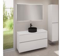 evineo ineo5 evo Meuble bas l: 120 cm, 2 tiroirs, vasque ineo7 Ø 36 cm noire mate, avec miroir éclairé ineo,, BE0942BM+BE0959WM+BE0965WM+BEA012MI,