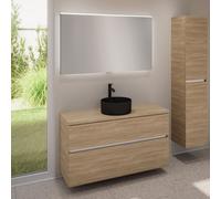 evineo ineo5 evo Meuble bas l: 120 cm, 2 tiroirs, vasque ineo7 Ø 36 cm noire mate, avec miroir éclairé ineo,, BE0942BM+BE0959OA+BE0965OA+BEA012MI,