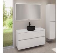 evineo ineo5 evo Meuble bas l: 120 cm, 2 tiroirs, vasque ineo7 Ø 36 cm noire mate, avec miroir éclairé ineo,, BE0942BM+BE0959WH+BE0965WH+BEA012MI,