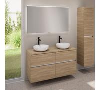 evineo ineo5 evo Meuble bas l: 120 cm, 4 tiroirs, 2 vasques ineo3 Ø 37 cm blanches mates, avec miroir éclairé ineo,, 2#BE0931WM+BE0960OA+BE0965OA+BEA012MI,
